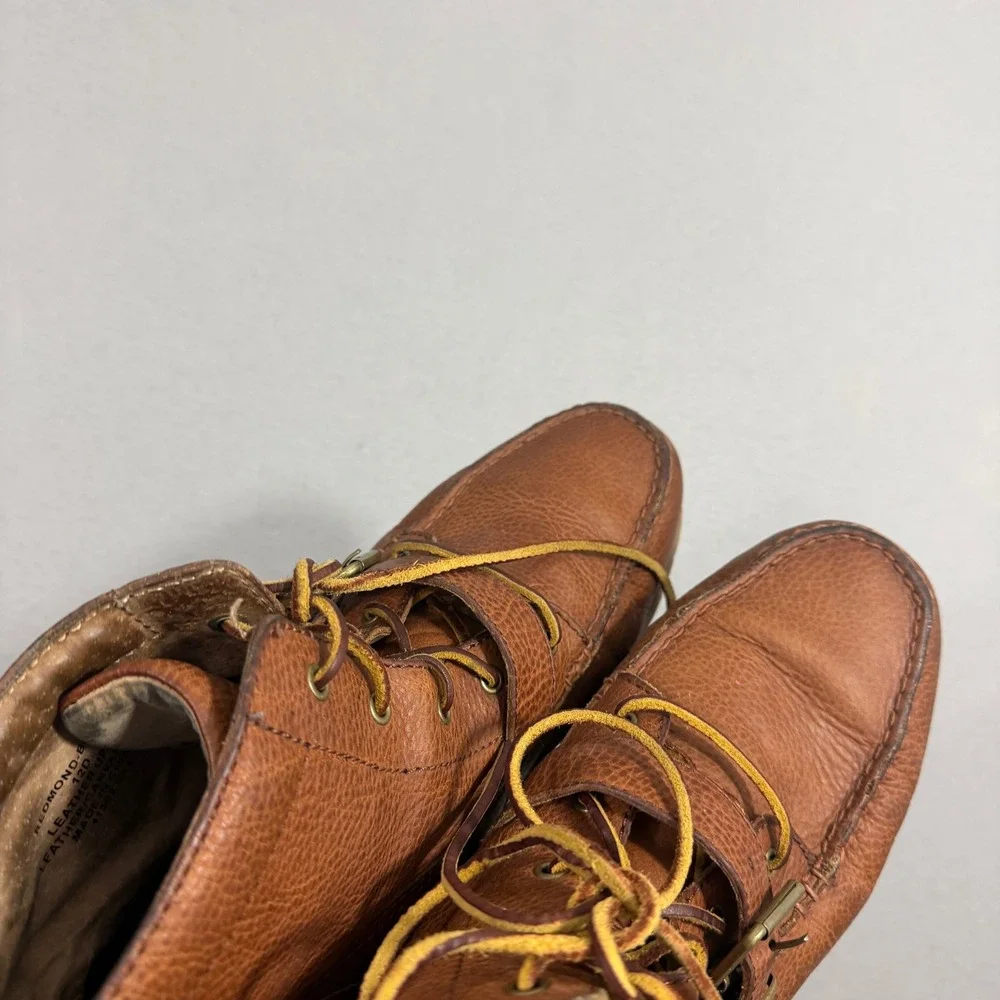 Polo Ralph Lauren Boots Mens 12 Brown Redmond-BO Leather Moc Toe Buckle Lug Sole